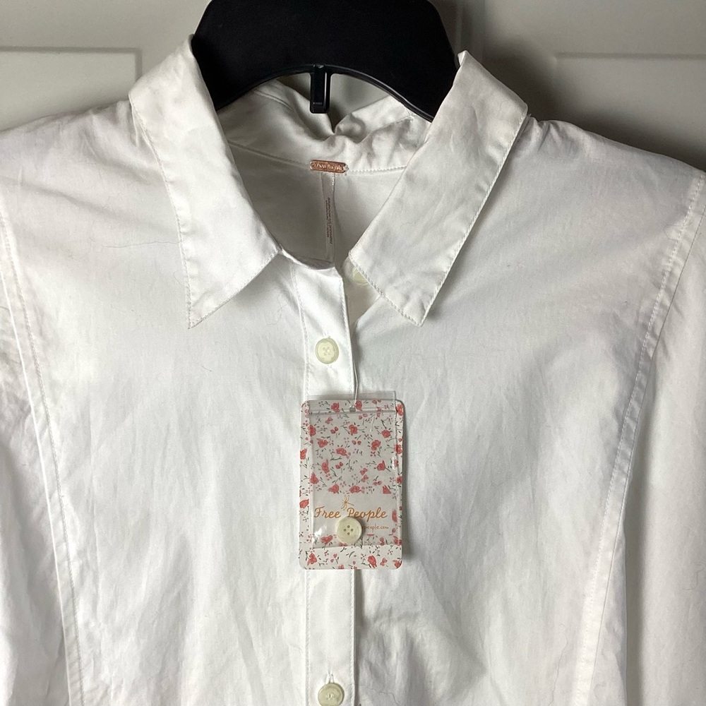 Crisp White Button-Down Shirt white Blouse  cinched sleeves - Picture 5 of 10